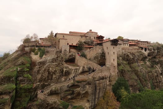 Stunning view onto the Holy Monastery of Great Meteoron, Meteora, Greece 2021