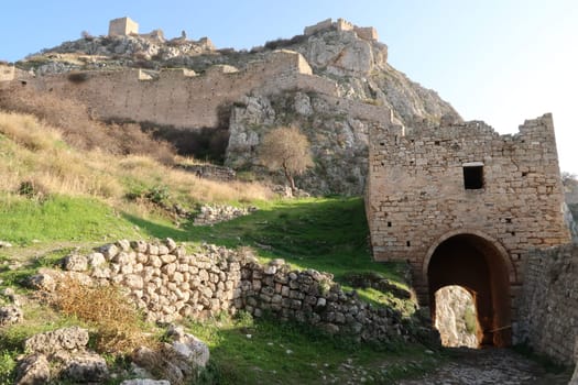 The main gate of the Acrocorinth, a fort close to Corinth, from inside, Greece 2021