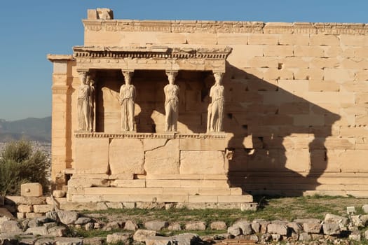 The beautiful Porch of the Maidens, attached to the Erechtheion Temple, Athens, Greece 2021