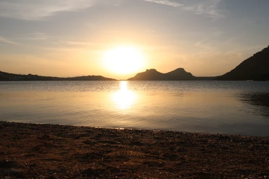 Last sunlight over Ireon Lake in mainland Greece, 2021