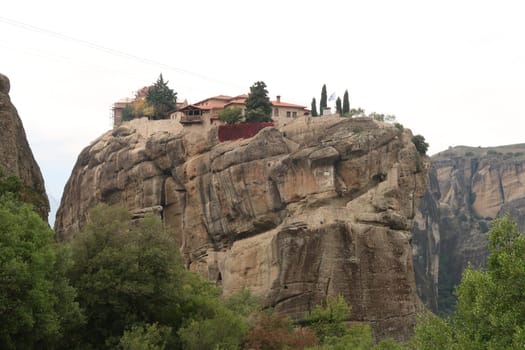 Picturesque view onto the Monastery of the Holy Trinity, Meteora, Greece 2021