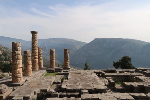 View onto the famous Oracle of Delphi in Greece, 2021