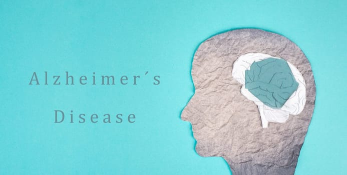 Alzheimer disease is standing on a paper, silhouette of a head with a damaged brain, dementia diagnosis, Parkinson´s awareness day