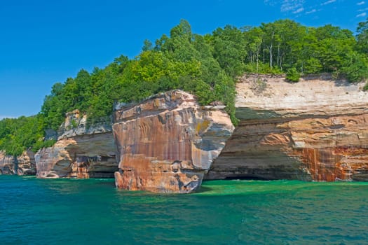 A Flowerpot Rock on a Colorful Lakeshore on Pictured Rocks National Lakeshore on Lake Superior in Michigan