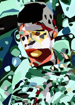 Artwork of girl abstract composition made with geometrical shapes