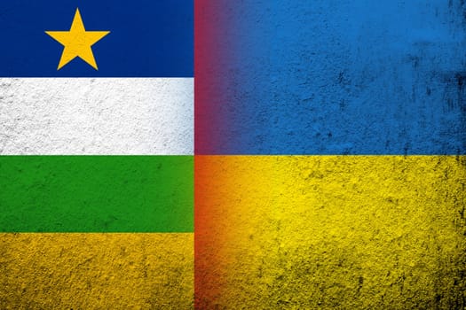 National flag of Central African Republic with National flag of Ukraine. Grunge background