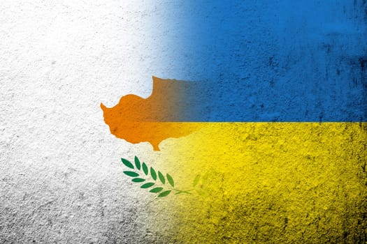 the Republic of Cyprus National flag with National flag of Ukraine. Grunge background