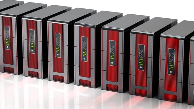 Generic network servers isolated on white background. 3D illustration.