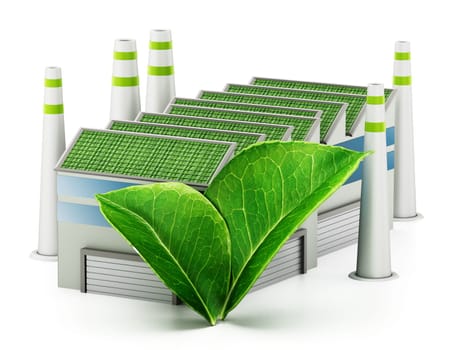 Ecological factory isolated on white background. 3D illustration.