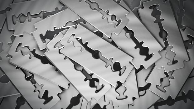 Stack of razor blades background. 3D illustration.