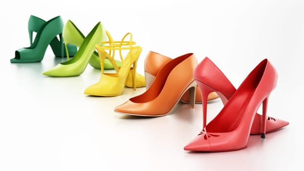 Set of various women's shoes isolated on white background. 3D illustration.