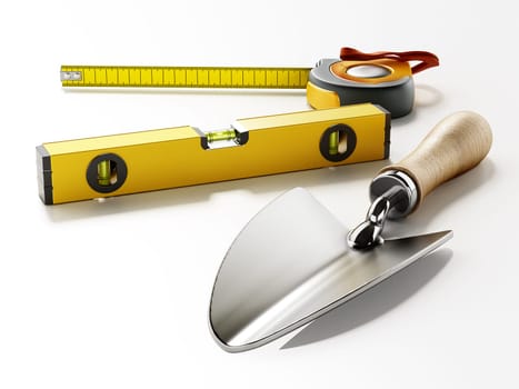 Construction tools isolated on white background. 3D illustration.