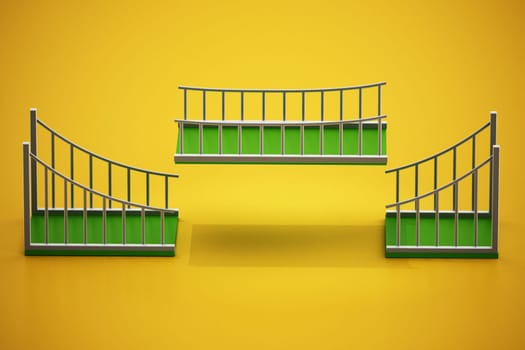 Green bridge parts fitting each other. Building bridges concept. 3D illustration.