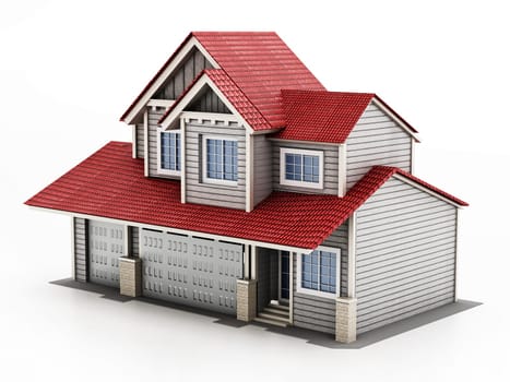 Large luxury house isolated on white background. 3D illustration.