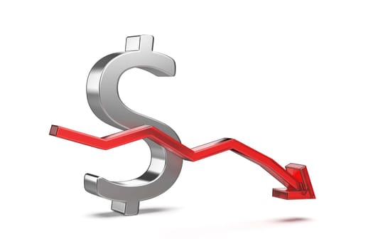 Decreasing the value of United States dollar currency, concept image