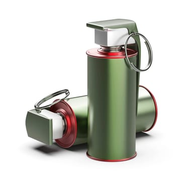Two smoke grenades on white background