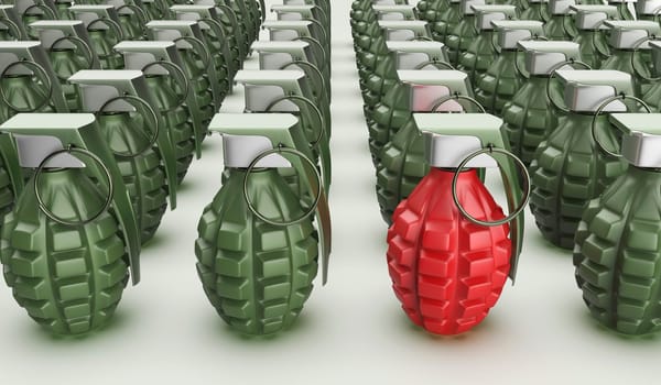 Concept image with one unique red grenade
