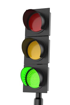 Green traffic light on white background