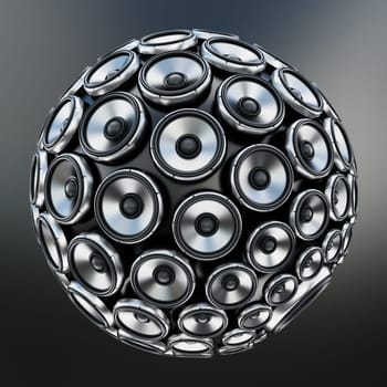 Stack of loudspeakers for arranged to form a globe. 3D illustration.