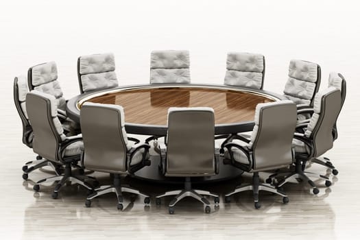 Round table and chairs isolated on white background. 3D illustration.