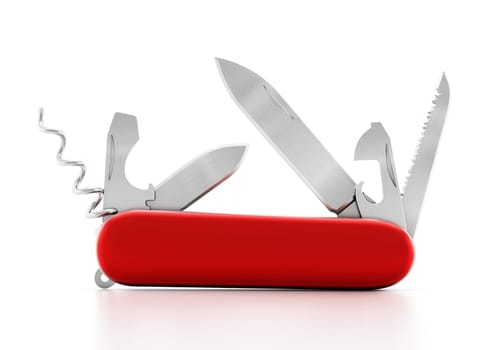 Generic Swiss knife isolated on white background. 3D illustration.