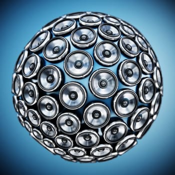 Stack of loudspeakers for arranged to form a globe. 3D illustration.