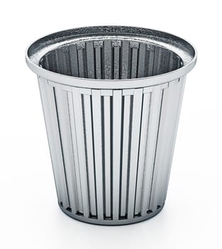 Steel trash can isolated on white background. 3D illustration.