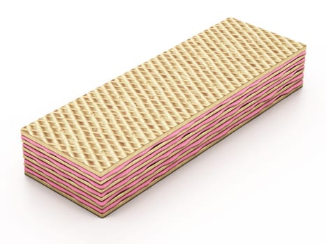 Strawberry flavoured wafers isolated on white background. 3D illustration.
