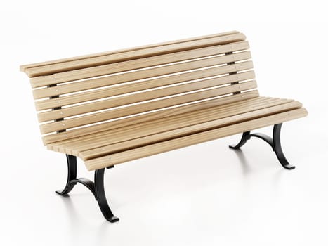Wooden park bench isolated on white background. 3D illustration.