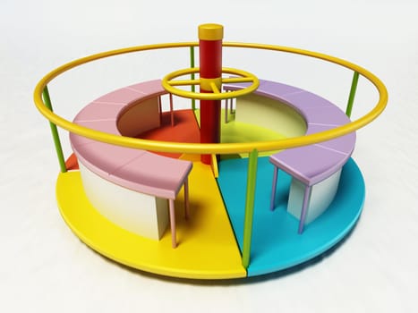 Multi-colored merry-go-round isolated on white background. 3D illustration.
