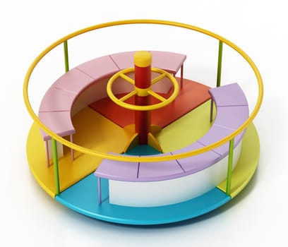 Multi-colored merry-go-round isolated on white background. 3D illustration.