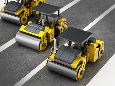 Asphalt cylinders on the road. Generic design. 3D illustration.