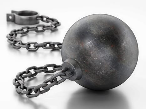 Ball and chain isolated on white background. 3D illustration.
