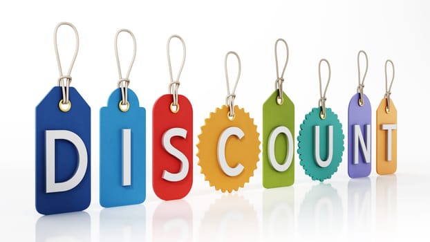 Discount price tags isolated on white background. 3D illustration.