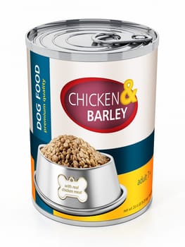 Dog food in generic can design isolated on white background. 3D illustration.