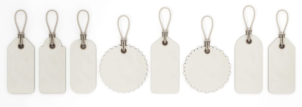 Blank price tags isolated on white background. 3D illustration.