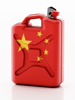 Gas can with Chinese flag isolated on white background. 3D illustration.