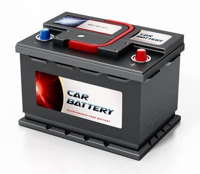 Generic car battery isolated on white background. 3D illustration.