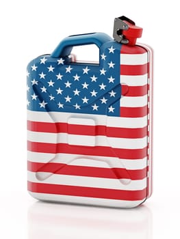 Gas can with American flag isolated on white background. 3D illustration.