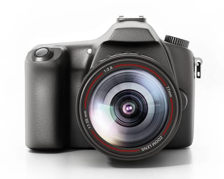 DSLR professional camera isolated on white background. 3D illustration.