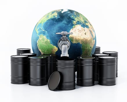 Faucet formed with gas pipes sucking crude oil inside the earth. 3D illustration.