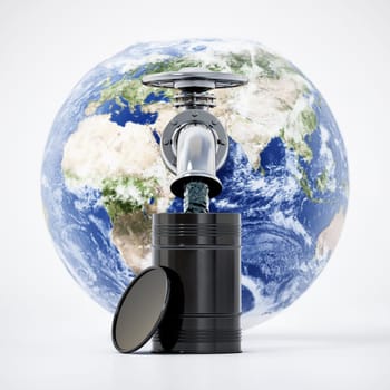 Faucet formed with gas pipes sucking crude oil inside the earth. 3D illustration.