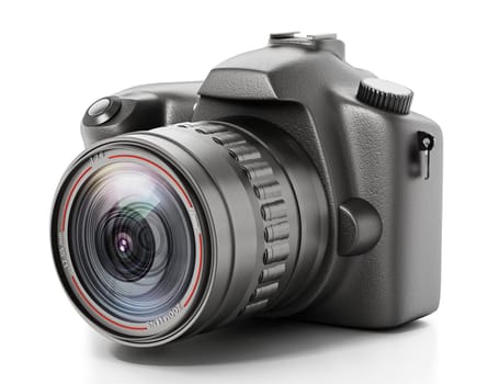 DSLR professional camera isolated on white background. 3D illustration.