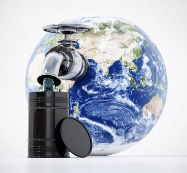 Faucet formed with gas pipes sucking crude oil inside the earth. 3D illustration.