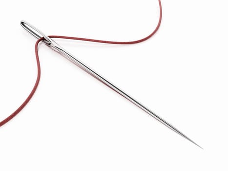 Sewing needle and rope isolated on white background. 3D illustration.
