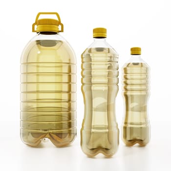 Sunflower oil bottles isolated on white background. 3D illustration.