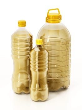 Sunflower oil bottles isolated on white background. 3D illustration.