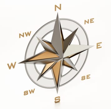 Vintage compass symbol showing the directions. 3D illustration.