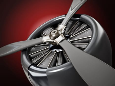 Vintage airplane propeller macro detail. 3D illustration.