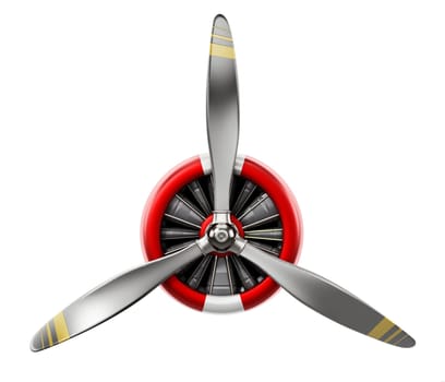 Vintage airplane propeller isolated on white background. 3D illustration.